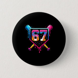 Baseball Ice Cream Drip Number 67 Six Seven Meme C Button