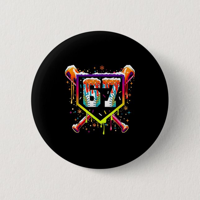 Baseball Ice Cream Drip Number 67 Six Seven Meme C Button (Front)