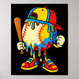 Baseball Ice Cream Drip Youth Back To School Baseb Poster