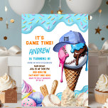 Baseball Ice Cream Dripping Birthday Party  Invitation<br><div class="desc">Baseball Ice Cream Dripping Birthday Party Invitation,  It's Game Time Boy Birthday Party Invite,  Editable Sporty Birthday Invite</div>