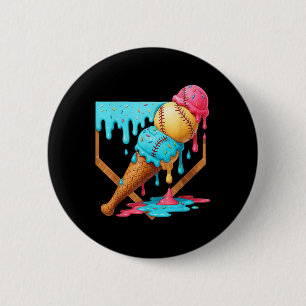 Baseball Ice Cream Dripping Funny Baseball Men Kid Button