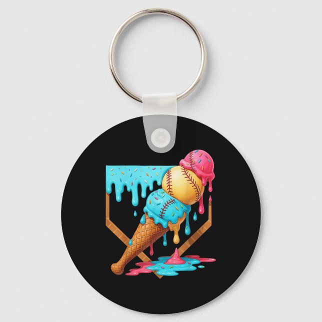 Baseball Ice Cream Dripping Funny Baseball Men Kid Keychain (Front)