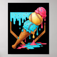 Baseball Ice Cream Dripping Funny Baseball Men Kid