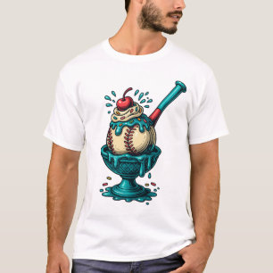 Baseball Ice Cream Sundae Funny Sports Design T-Shirt