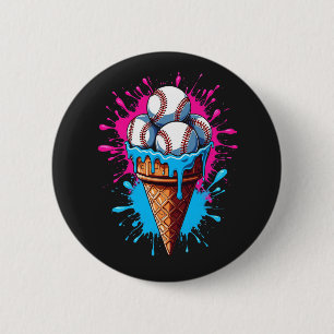 Baseball Ice Cream Watercolor Sports Lover Button