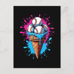 Baseball Ice Cream Watercolor Sports Lover Holiday Postcard