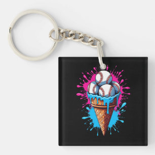 Baseball Ice Cream Watercolor Sports Lover Keychain
