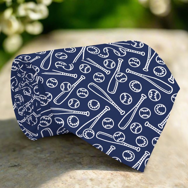 Baseball Icons On Navy Background Father's Day Neck Tie (Creator Uploaded)
