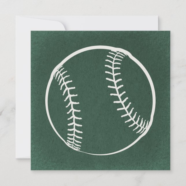 Baseball Illustration Vintage Art Green Background Invitation (Front)