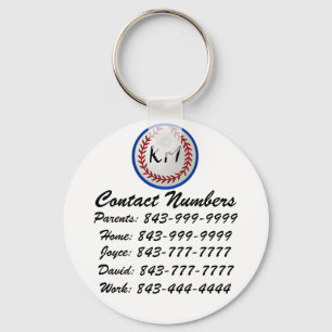 baseball Important Phone Numbers Keychain