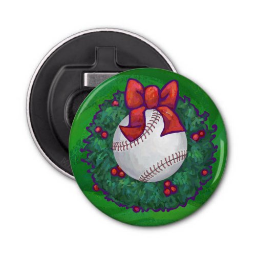 Baseball in Christmas Wreath Bottle Opener