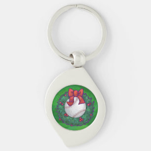 Baseball in Christmas Wreath Keychain