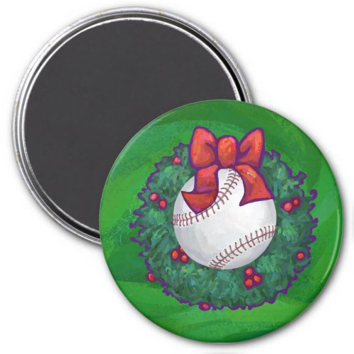 Baseball in Christmas Wreath Magnet