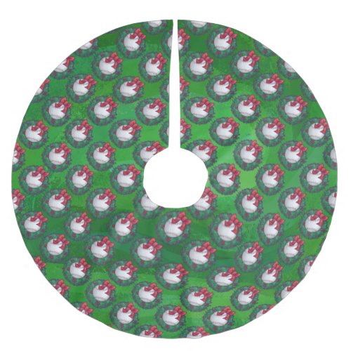 Baseball in Christmas Wreath Pattern Brushed Polyester Tree Skirt