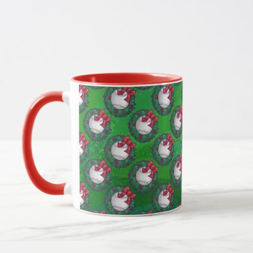 Baseball in Christmas Wreath Pattern Mug