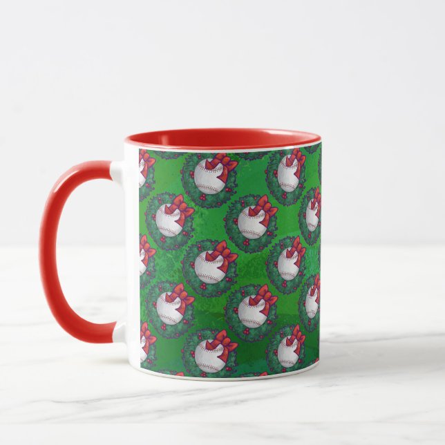 Baseball in Christmas Wreath Pattern Mug (Left)