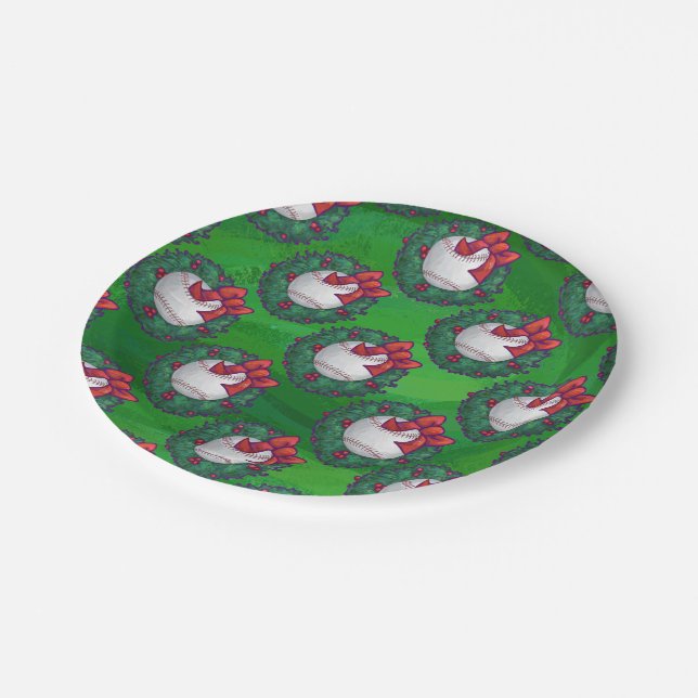 Baseball in Christmas Wreath Pattern Paper Plates (Angled)