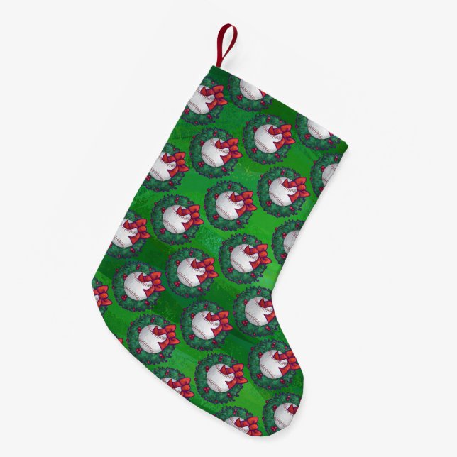 Baseball in Christmas Wreath Pattern Small Christmas Stocking (Front (Hanging))