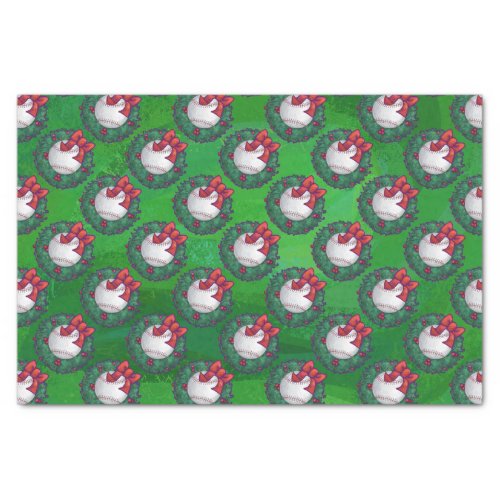 Baseball in Christmas Wreath Pattern Tissue Paper