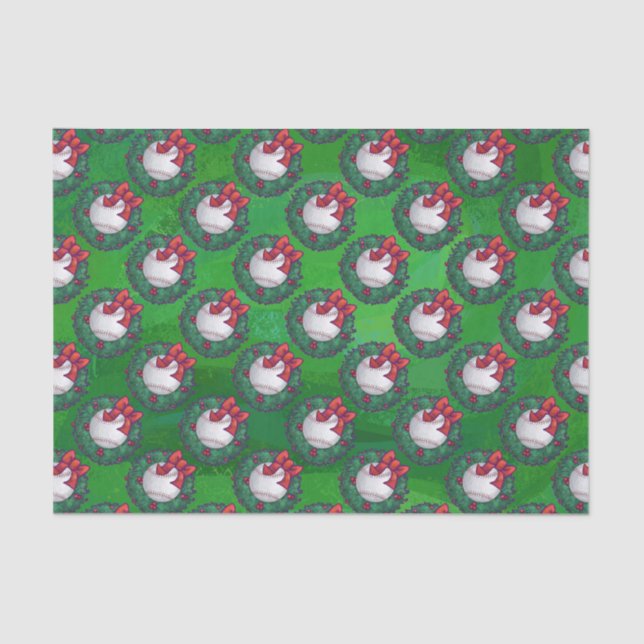 Baseball in Christmas Wreath Pattern Tissue Paper (Front)