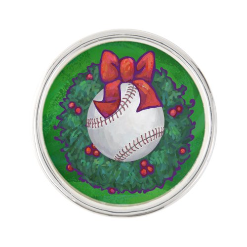 Baseball in Christmas Wreath Pin
