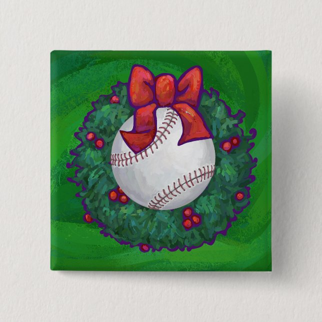 Baseball in Christmas Wreath Pinback Button (Front)