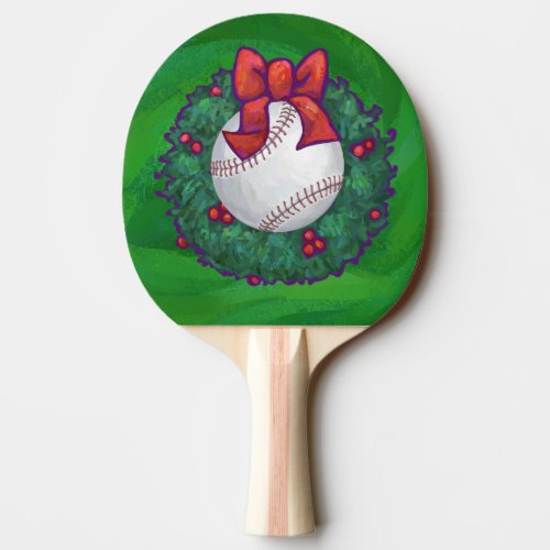 Baseball in Christmas Wreath Ping_Pong Paddle