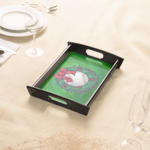 Baseball in Christmas Wreath Serving Tray