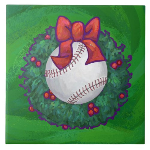 Baseball in Christmas Wreath Tile