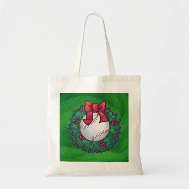 Baseball in Christmas Wreath Tote Bag (Front)
