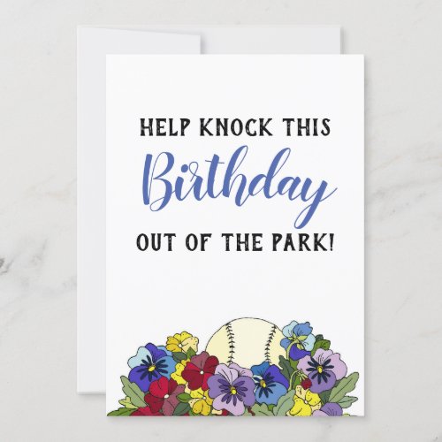 Baseball in Flowers FLAT Card Shower Invite