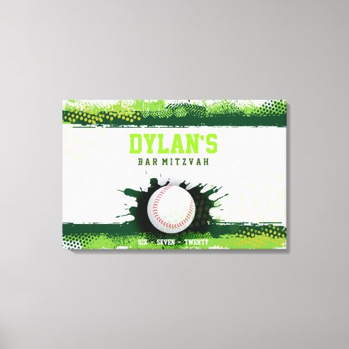 BASEBALL IN GREEN Bar Mitzvah Sign In Memory Board