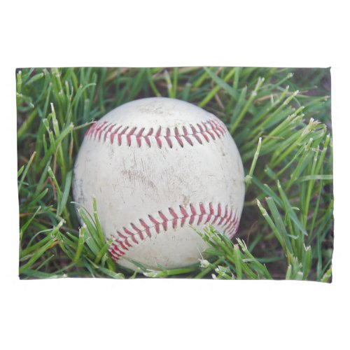 baseball in green grass pillow case