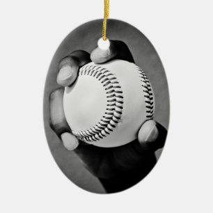 baseball in hand ceramic ornament