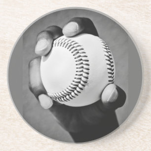 baseball in hand sandstone coaster