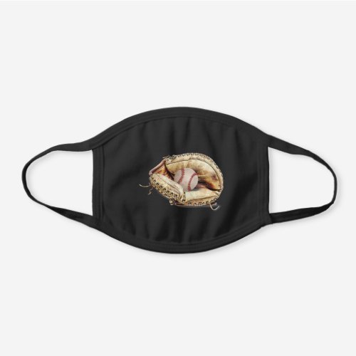 baseball in leather glove black cotton face mask