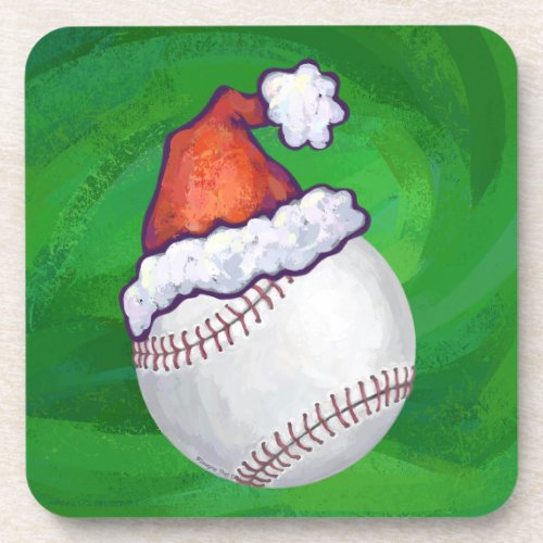 Baseball in Santa Hat on Green Coaster