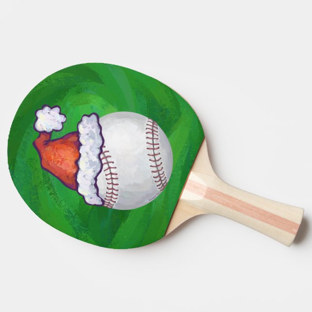 Baseball in Santa Hat on Green Ping-Pong Paddle (Side)