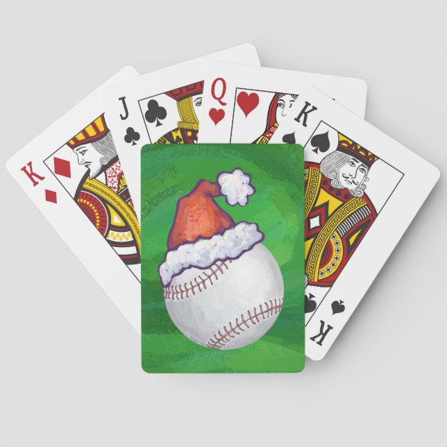 Baseball in Santa Hat on Green Poker Cards (Back)