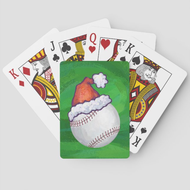 Baseball in Santa Hat on Green Poker Cards (Back)