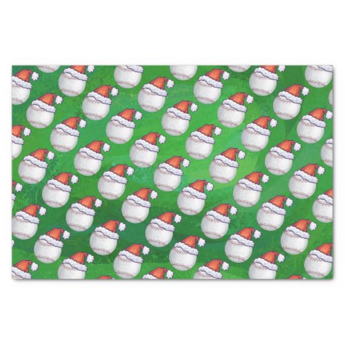 Baseball in Santa Hat Pattern on Green Tissue Paper