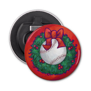 Baseball in Wreath on Red Bottle Opener