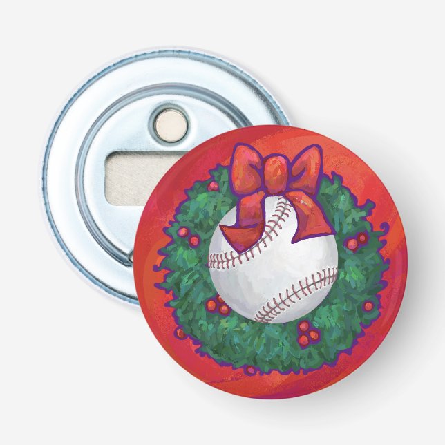 Baseball in Wreath on Red Bottle Opener (Front)