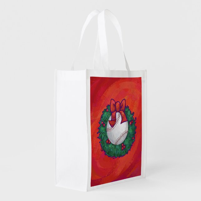 Baseball in Wreath on Red Grocery Bag (Back Side)