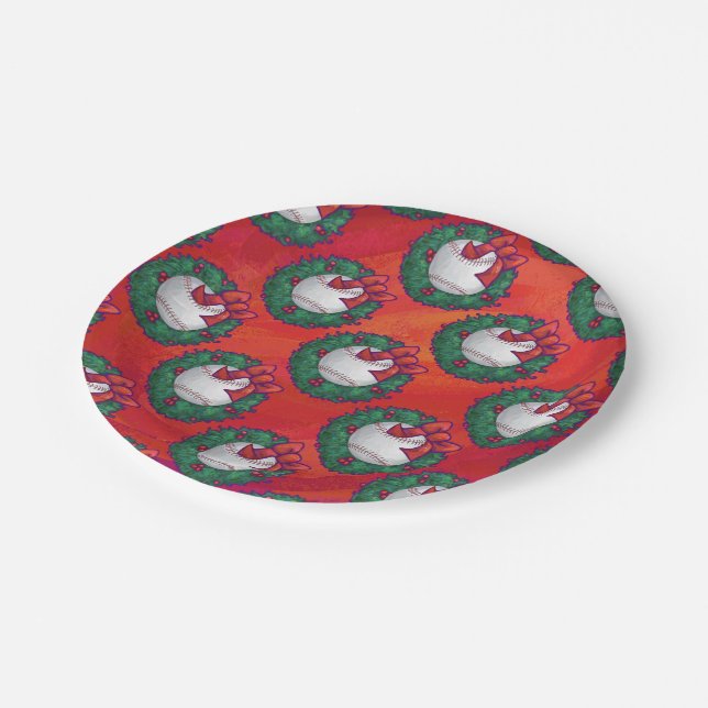 Baseball in Wreath on Red Paper Plates (Angled)