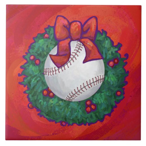 Baseball in Wreath on Red Tile
