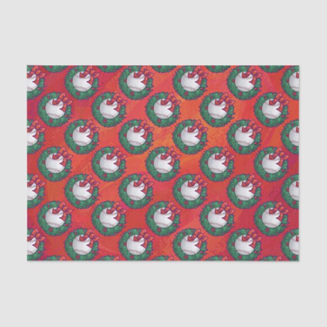 Baseball in Wreath on Red Tissue Paper (Front)