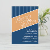 Baseball Inspired Save The Date (Orange/Navy Blue) Invitation (Standing Front)