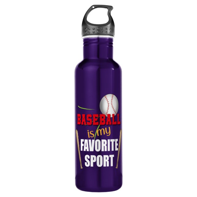 Baseball is My Favorite Sport, Modern Baseball Fan Stainless Steel Water Bottle (Front)