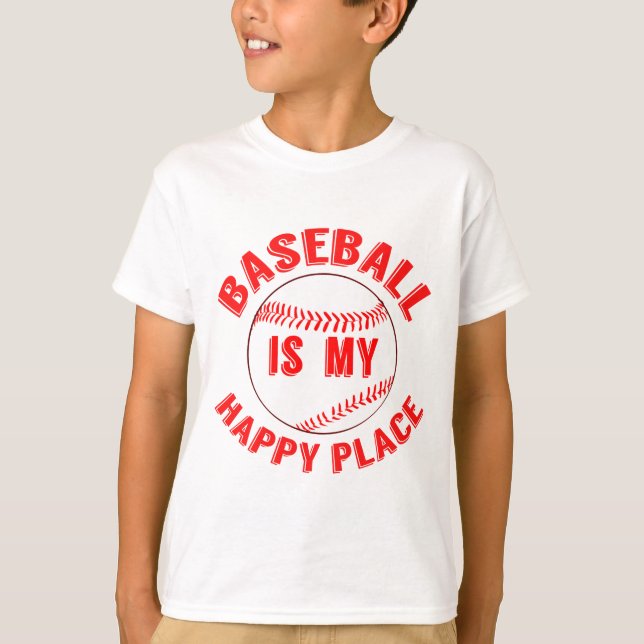 Baseball is My Happy Place Kids T-Shirt (Front)